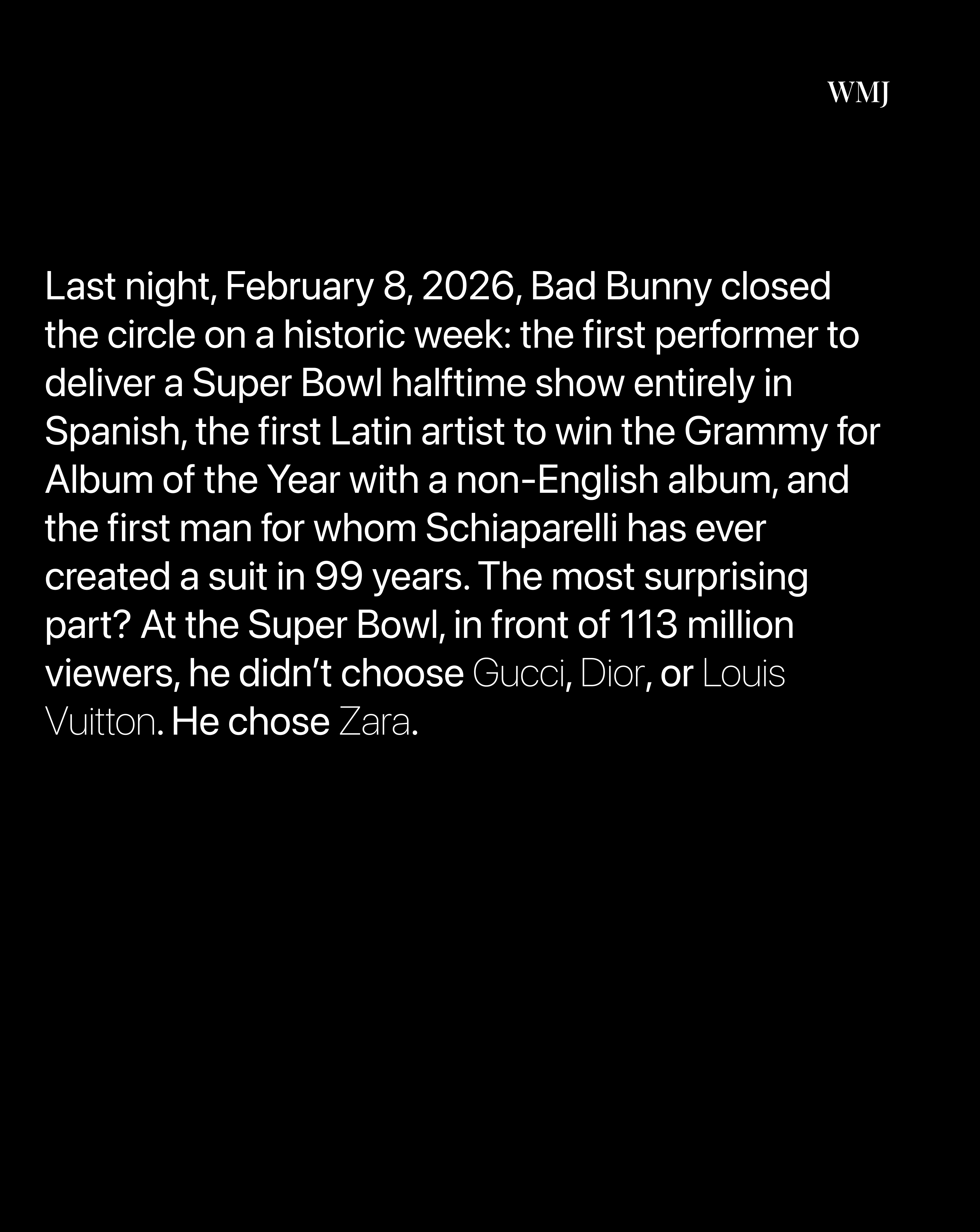 Bad Bunny stile moda 2026 Grammy Schiaparelli